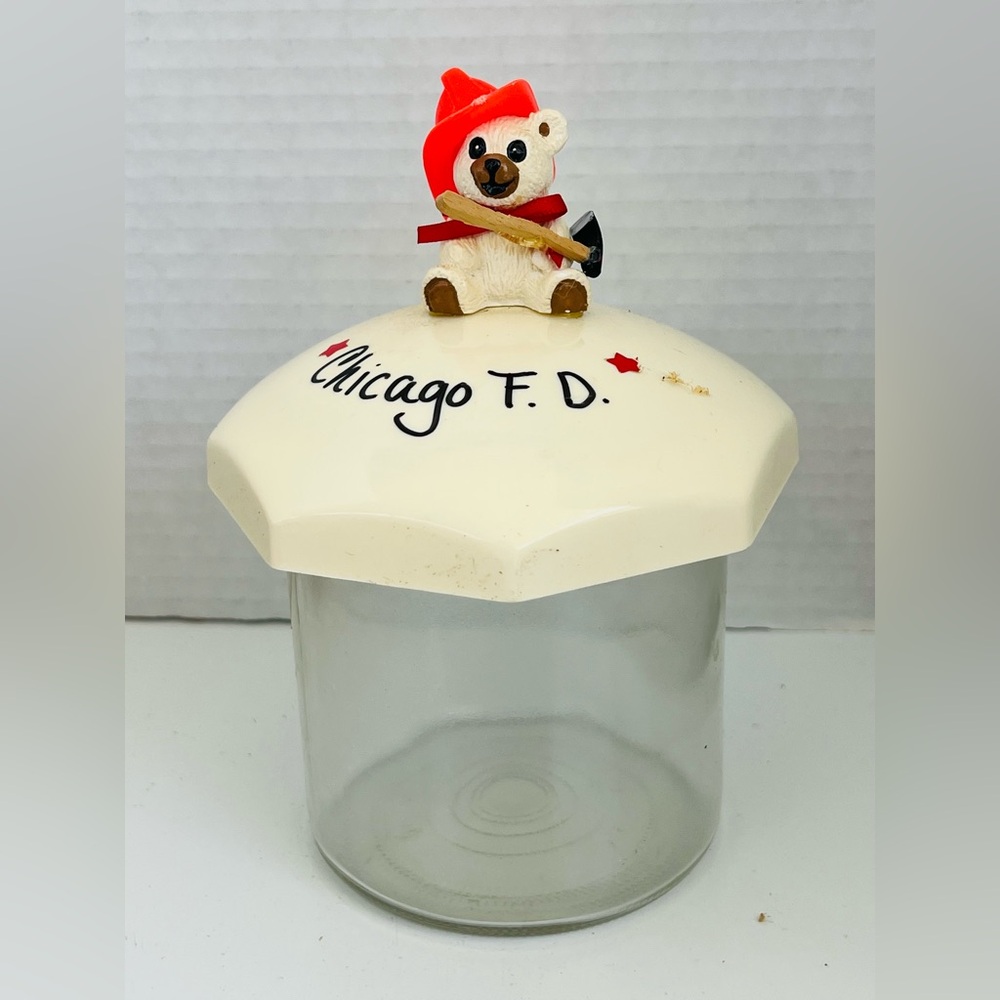 Firefighter Bear Glass Jar with Cream Lid